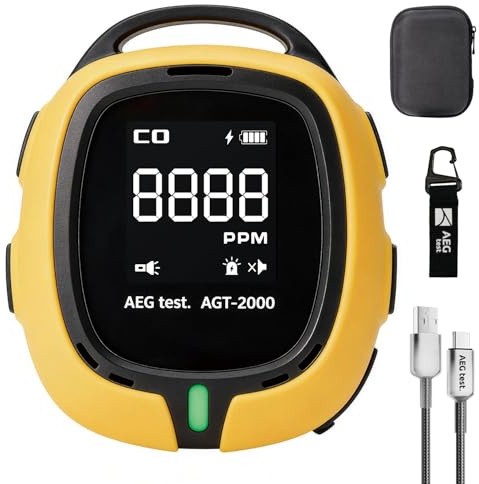 AEGTEST AGT-2000 Portable Carbon Monoxide Detector for Travel, 240H Standby, CO Detector with Audible & Visual Alerts for Camping, Rechargeable CO Meter with Built-in Emergency Flashlight