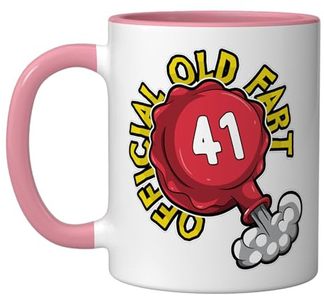 41st Birthday Official Old Fart Funny Red Whopee Cushion Ceramic Mug, Pink/White