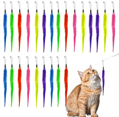 Yolev 24 Stück Katzenspielzeug Wurm Nachfüllungen, Interactive Cat Toy, Fangstab, Pelziger Gewundene Federn Katzen Spielzeug Nachfüllpackungen, Zubehör für Interaktives Fangspielzeug (6 Farben)