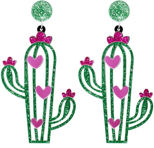 Boucles D'oreilles Cactus Pendantes pour Femmes, 1 Paire Acrylique