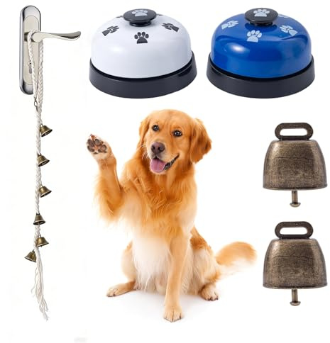 SLSON 5 Stück Trainingsglocken für Haustiere, Klingel für Hundetraining, Länge Verstellbare Hunde Türglocken mit 2 Extra Kleine Glocke und 2 Druckklingel für Töpfchentraining und Touch Training