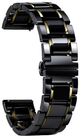 Keramiskt klockband 15 mm 17 mm 19 mm 21 mm 23 mm universellt snabbkopplingsarmband i rostfritt stål fällbart spänne Armband(Black and rose gold,20mm)
