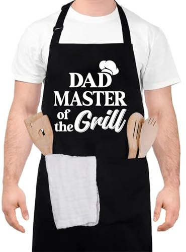 ViEinkaufen Funny Aprons with Pockets for Men,BBQ Cooking Kitchen Apron (Black Papa)