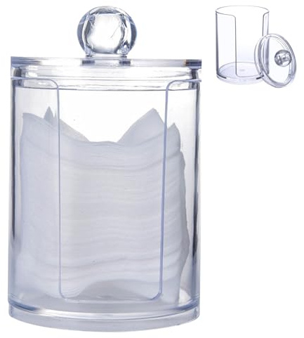 1 PC Qtip support distributeur salle de bain clair pot organisateur en plastique acrylique étui pour boules de coton, cotons-tiges, tampons maquillage stockage (organisateur tampons) |.Porte-éc
