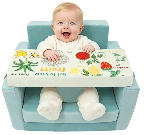 Sofa Infantil 3 en 1, Asiento Bebe con Tablero Protector, Sillon Bebe con Funda de Forro Polar Lavable, Silla Bebe de Espuma Antideslizante para Dormitorio, Sala de Estar