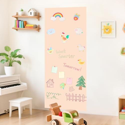 FUHSY Magnetischer Wandaufkleber, 120 x 45 cm, Milchtee-Farbe, magnetische Tafel, Spielwand mit bunten Kreiden, verschiedene Accessoires für Zuhause, Spielzimmer und Klassenzimmer