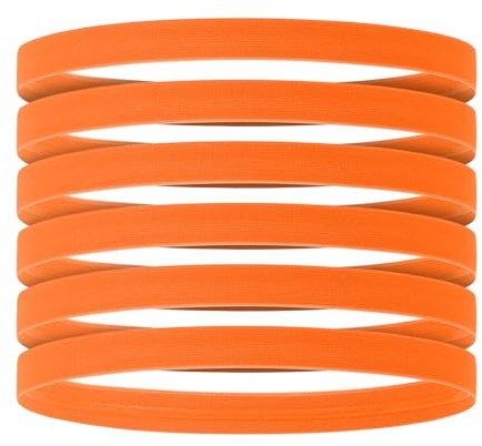 TOPTIE 6-pack töjbart elastiskt pannband för kvinnor män, tunna svetthårband halkskydd för löpning tennis – orange