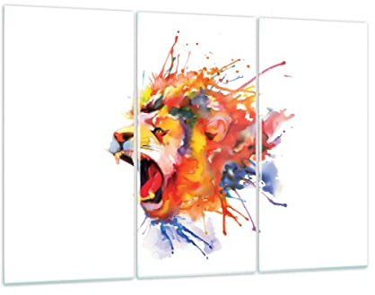 Mehrteilige Bilder auf Glas 165x110cm Glasbild Löwe modern Malerei Tier Groß XXL Wanddeko Schlafzimmer Küche Set 3 teilige Wandbilder Dekoration Wohnzimmer Modern Wand Kunstdruck Art GCE165x110-2885