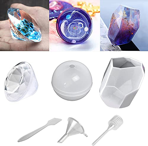 Juego de 3 moldes de resina epoxi de polímero, 3 formas de silicona, cristal/diamante/esfera, para crear tus propios moldes de resina de polímero de copa y estaño, juego de 3 formas de silicona