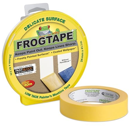 Frog Tape Yellow Delicate Surface Painters Masking Tape 24mm x 41.1m Hanging Pack. Indoor painting and decorating for sharp lines and no paint bleed