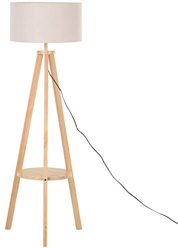 HOMCOM Free Standing Tripod Floor Lamp Bedside Light Reading Light W/Storage Shelf Linen Shade Cozy Cream Living room Bedroom