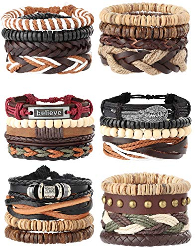 Milacolato 26 Stücke Woven Geflochtenes Leder Armband für Männer Frauen Hanf Cords Holz Perlen Manschette Armbänder Einstellbar