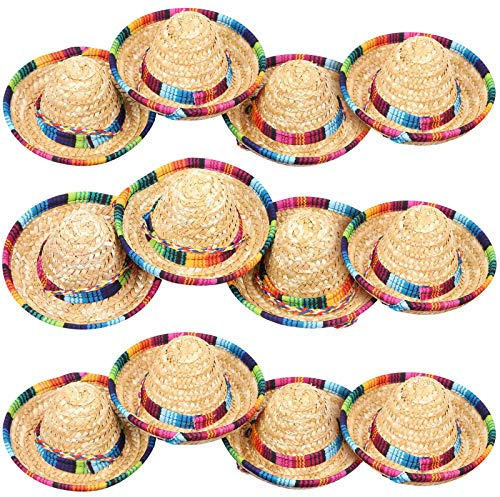LoveBB 12 Pack Mini Sombrero Hats 5.9 Inch Small Straw Sombreros Cinco de Mayo hats for Kid Pet Doll Themed Party Decoration (Brown)