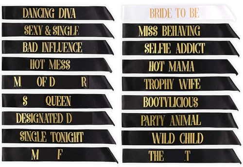 STAY GENT 18 Stück Bride to Be Bride Tribe Schärpen Set 17 Hell-Schwarz Team-Braut Schärpen & 1 Weiß Braut Schärpe für Partei-Dekoration und Mädchen-Nacht Heraus Favor