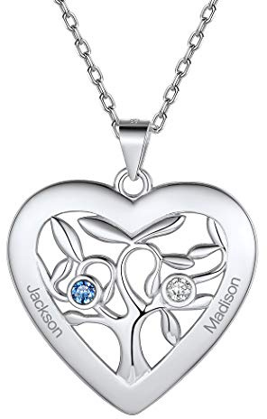 Suplight personalisiert Familienkette 925 Silber/Edelstahl Geburtssteinkette Namenskette Herz/Baum des Lebens Anhänger Halskette mit Gravur Partnerschaft Freundschaft Schmuck mit Geschenkbox