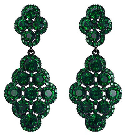 EVER FAITH Damen Ohrringe Hochzeit Braut Rhombus Strass Kristall Hohl Kronleuchter Ohrhänger Grün Schwarz-Ton