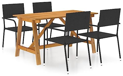 vidaXL Gartenmöbel Set 5-TLG. Gartengarnitur Gartenset Sitzgarnitur Sitzgruppe Gartentisch Esstisch Gartenstuhl Gartensessel Tisch Stühle Schwarz