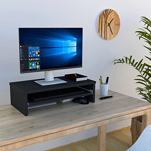 Henor. Monitorständer mit herausnehmbarer Ablage. TV Bildschirmerhöhung. Holz. 62 x 32 x 18 cm. Tragt 50 kg. Graphit