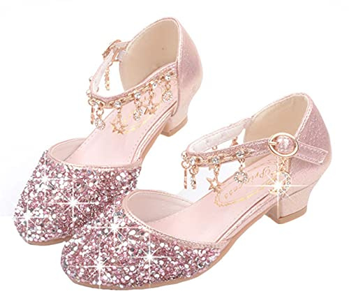 LOBTY Flickor Högklackade Skor Barn Ballerinor Prinsessa Glitter Party Bröllopsgåva Semesterskor Halloween Jul Födelsedag Fancy Dress för Present Rosa 33