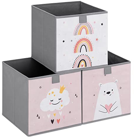 Navaris 3x Spielzeugkiste Aufbewahrungsbox Kinder - 28x28x28cm - Aufbewahrung Kinderzimmer - Aufbewahrungsbox Kinderzimmer Boxen Kinder - Toy Box Spielkiste - Tier Motiv
