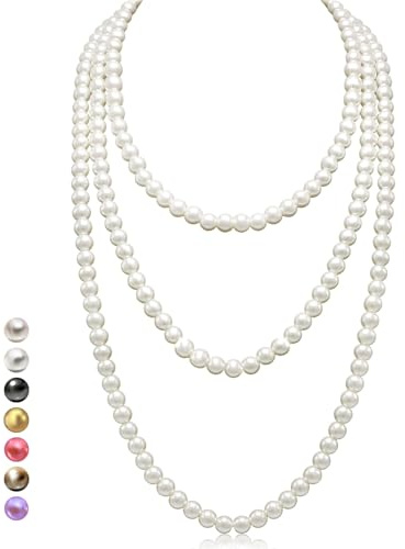 Halukakah 1920er Jahre Lange Perlenhalskette für Frauen - Exquisite Natürliche Zuchtperlen - Luxuriöser 8mm Strang mit Zeitloser Eleganz - Länge 150cm/180cm - Perfekt für Besondere Anlässe