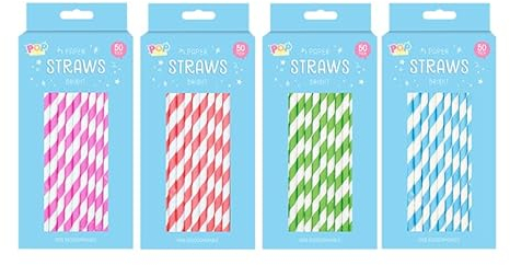 Paper Straws Bright Colorful Striped 100% Biodegradable Eco Friendly Bulk Drinking Pipes Cocktail Decorations Best Choice Assorted Colour for Party Christmas Birthday Wedding (50)