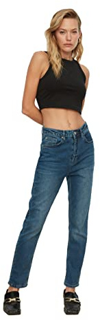 Trendyol Dam Navy Lacivert High Waist Slim Fit Jeans, marinblå, 34 SE