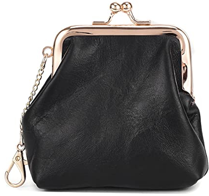 Jalach Leder Geldbörse mit Klippverschluss Vintage Bügelbörse Münzen Portemonnaie Knipsbörse (Schwarz)