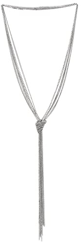 COOLSTEELANDBEYOND Bohe Chic Silber Lariat Halskette Statement Franse Quaste Anhänger Strass Multi-Strang Lange Kette Y-Form