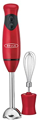 BELLA Immersion Hand Blender with Whisk Attachment, Quickly Mixes Sauces, Purees Soups, Smoothies & Dips, BPA-Free, Easy To Clean, Stainless Steel/Red