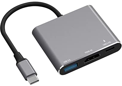 USB C to 4K HD.MI Adapter for MacBook Pro/Air, 3 in 1 USB-C Digital AV Multiport Adapter with 4K 30Hz, 100W Charging, USB 3.0 5Gbps Data Port Compatible with Mac M1 M2 Laptop iPad Pro/Switch