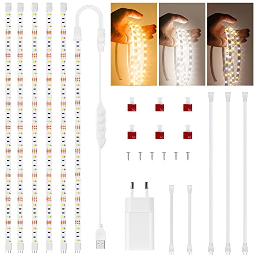 Led Strip Warmweiss 3M Unterbauleuchte Küche Led 6X50CM Flexible DIY Led Unterbauleuchte 3000K-6000K Dimmbar Led Leiste Küche mit Netzteil Sicherheitsnetzteil für Innen,Garderobe,Küchenschränke usw