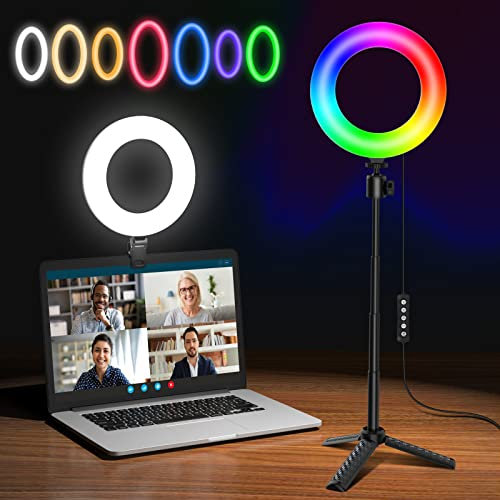 Vlogging 6.5 Laptop Ring Light with Tripod Stand&Clip, Webcam Light for Video Conference,Video Calls,Zoom Meeting,3 Light Modes&12 Brightness Level, Mini Selfie Ring Light for TiK Tok YouTube Makeup