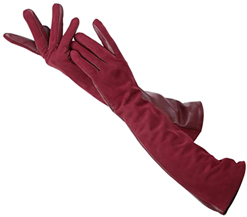 Schaffell Damen Handschuhe, Warm Winter Damen Lange Handschuhe Weinrot 6,5