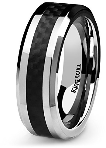 King Will GENTLEMAN 7MM Herren Titan Ring Schwarz Carbon Fiber Inlay Komfort Fit Poliert Hochzeit Band (12)