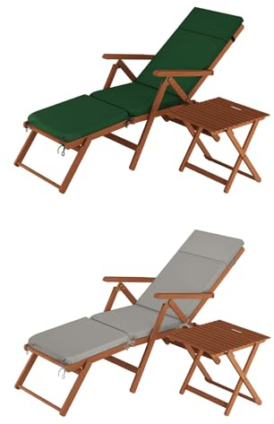 Erst-Holz Deckchair, Balkonstuhl, Klassische und robuste Balkonliege mit Tisch wählbarem Zubehör V-10-200T, Ausstattung Liegestuhl:Polster grau