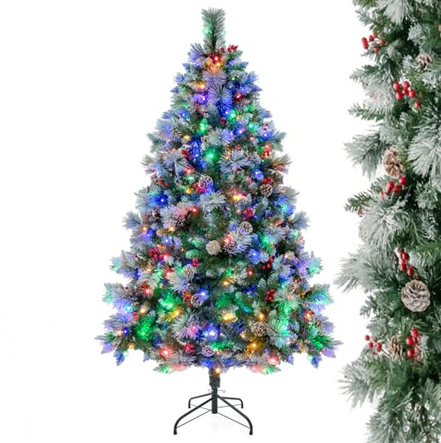 LIFEZEAL Albero di Natale Artificiale 185 cm, con 350 Luci a LED, 747 Rami, Pigne, Bacche, Luce Regolabile, Albero Natalizio Foltissimo Apre da Solo, Christmas Tree, in PVC Ignifugo, Interno, Esterno