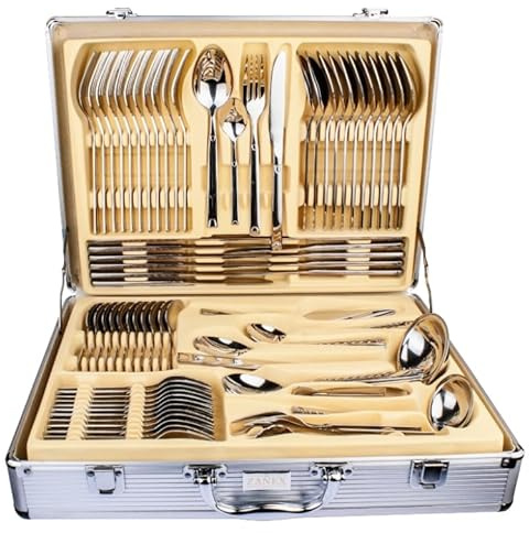 New Heavy 72 Piece Stainless Steel Silver Detail Quality Cutlery Canteen Set
