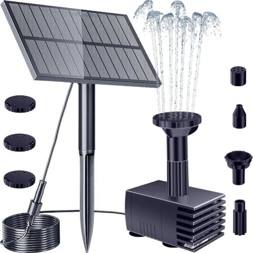 Biling Solar Fountain for Bird Bath, Solar Powered Bird Bath Fountain Water Features with 6 Nozzles Filter Water Pump for The Garden Hummingbird Bath, Small Pond (Only Work in Sunlight)