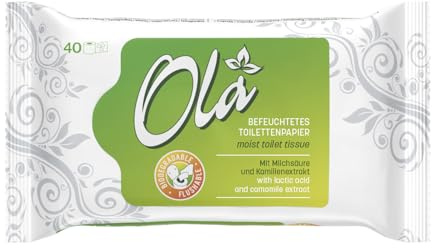 OLA Feuchtes Toilettenpapier – (1x40 Stück) Feuchttücher – Kamillenextrakt & Milchsäure, spülbar, empfindliche Haut – 40 Stück