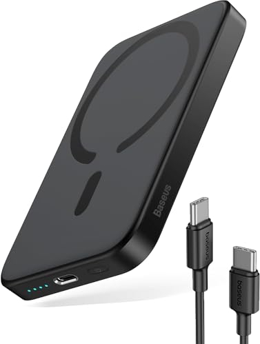 Baseus Magsafe Powerbank 6000mAh, Magnetische Externe Batterie für iPhone 15/14/13/12 Serie, USB-C Wireless Powerbank Schnellaufladung, Mini Power Bank PD 20W, Klein Aber Leistungsstark, Schwarz