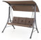 COSTWAY 3 Seater Garden Swing Chair, Outdoor Hammock Bench Chair with Adjustable Canopy and Soft Cushions, Steel Frame Porch Patio Swing Seat Lounger for Balcony Poolside Deck (Brown)