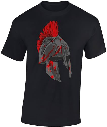 Baddery Herren T-Shirt - „Spartan Warrior“ | Sparta Krieger Motiv - Baumwollshirt Männer Freizeitshirt Streetwear