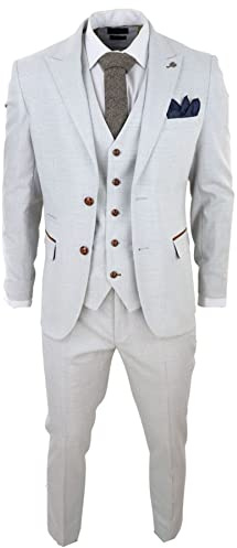 Costume Homme 3 Pièces en Tweed Gris Clair avec Détails Marron et Carreaux Parfait pour Mariages et Soirées avec Une Coupe Ajustée Élégante - crème 50