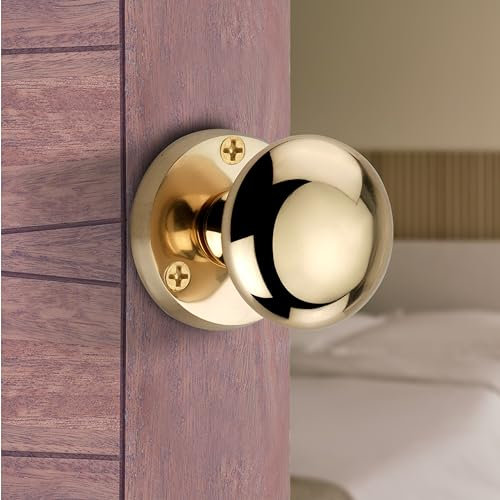Knobs N Knockers Brass Door Knobs - Victorian Door Knobs for Interior Doors - Door Handles for Home and Kitchen - Durable Bathroom Door Lock & Bedroom Door Lock - 51mm 1 Pair - Polished