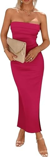 Generisch Damen ärmellos Backless einfarbig figurbetont Fischschwanzkleid Abendkleider Sommer Kleid Trägerlos Seitenschlitz Lange Ausgehen Casual Elegante Party Midi Fitt