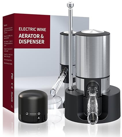 Mélangeur de vin électrique Pompe à vin automatique avec pied de tuyau rétractable, oxydation instantanée One Touch, Mélangeur de vin intelligent, Verre à vin rechargeable