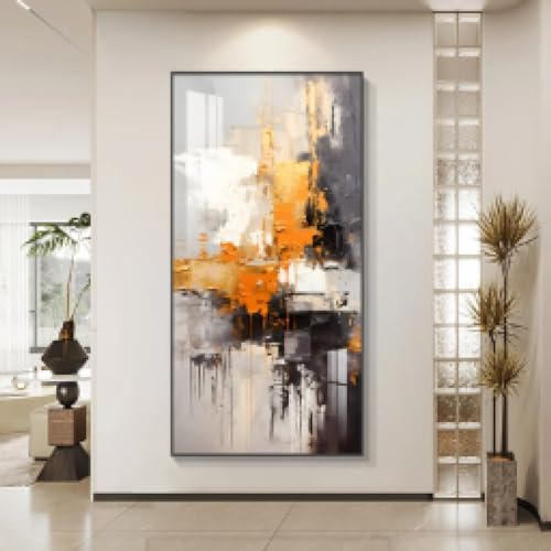 DHHXY Cuadro moderno minimalista naranja abstracto vertical sobre lienzo, mural para sala de estar, decoración mural, XXL, 80 x 160 cm, sin marco