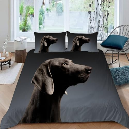 DILANI Bettwäsche 135x200 Weimaraner Bettwäsche-Sets 3 Teilig 3D Hund Tier Bettbezug Weich Mikrofaser Bettbezüge mit Reißverschluss und Kissenbezug 80x80cm für Erwachsene Kinder