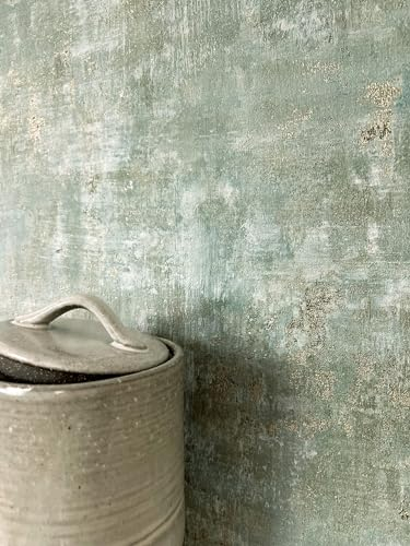 NEWROOM Tapete Grün Vliestapete Putz - Betonoptik Modern Gold Beton Metallic Betonwand Industrial Putzoptik Glanztapete inkl. Tapezier-Ratgeber